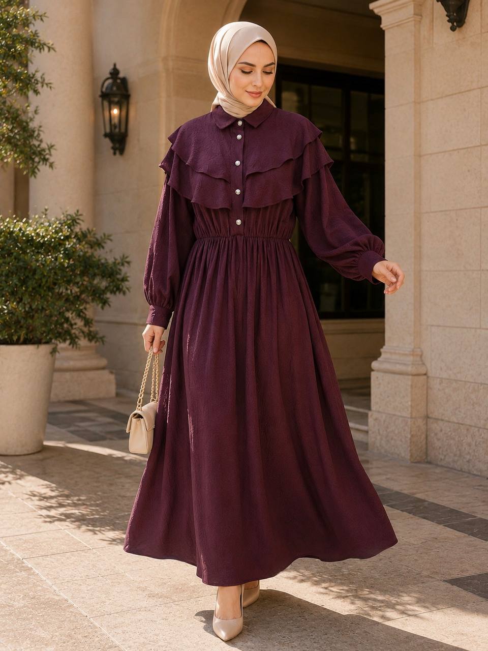 JAKARLI LALE ELBİSE — BORDO