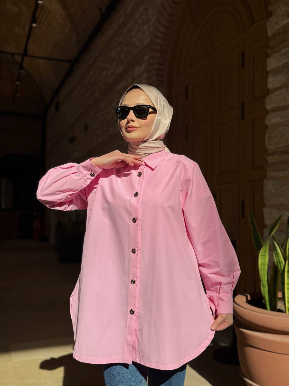 POPLİN GÖMLEK — PEMBE