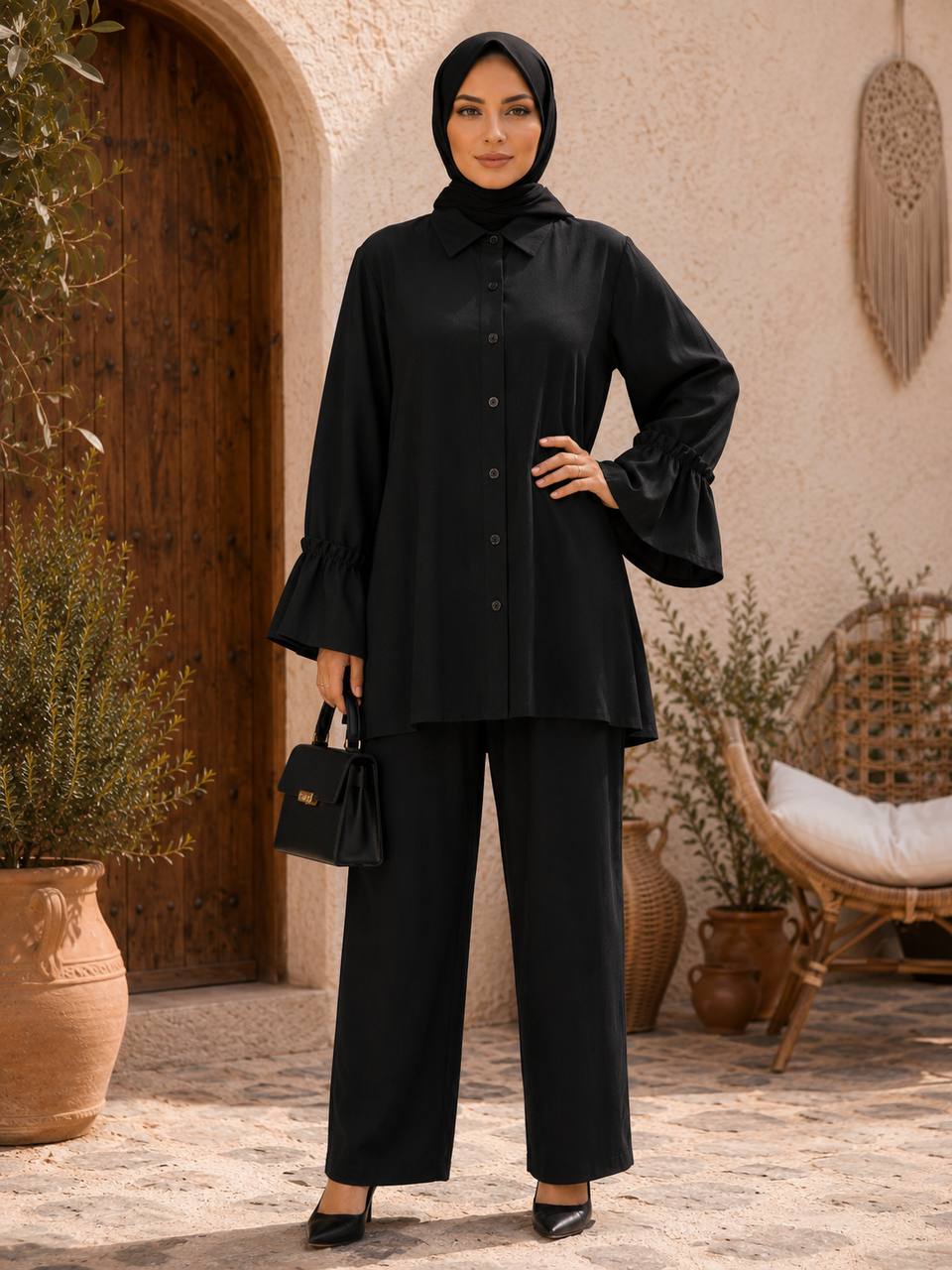 ÇİLEK PANTOLON TAKIM — SİYAH